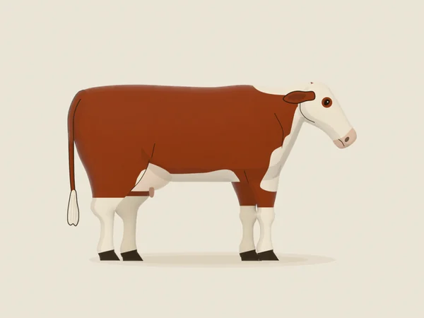 Hereford cow, red with a white face, in side view