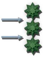 Wind arrows stopped by a row of small conifers
