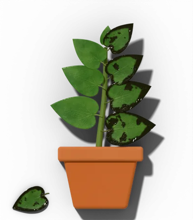 Potted houseplant showing: Dark, limp patches or sudden leaf drop.