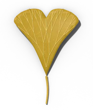 Ginkgo leaf: gold and fan-shaped, with forked veins and a notched edge