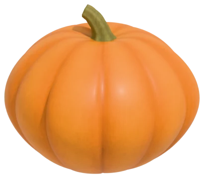 A ripe pumpkin, evenly deep orange with a dull skin and a firm, dry stem