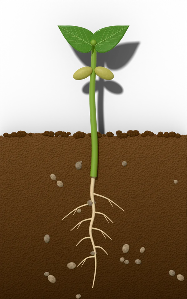 Bean seed germination, day 10 after sowing: true leaves stage