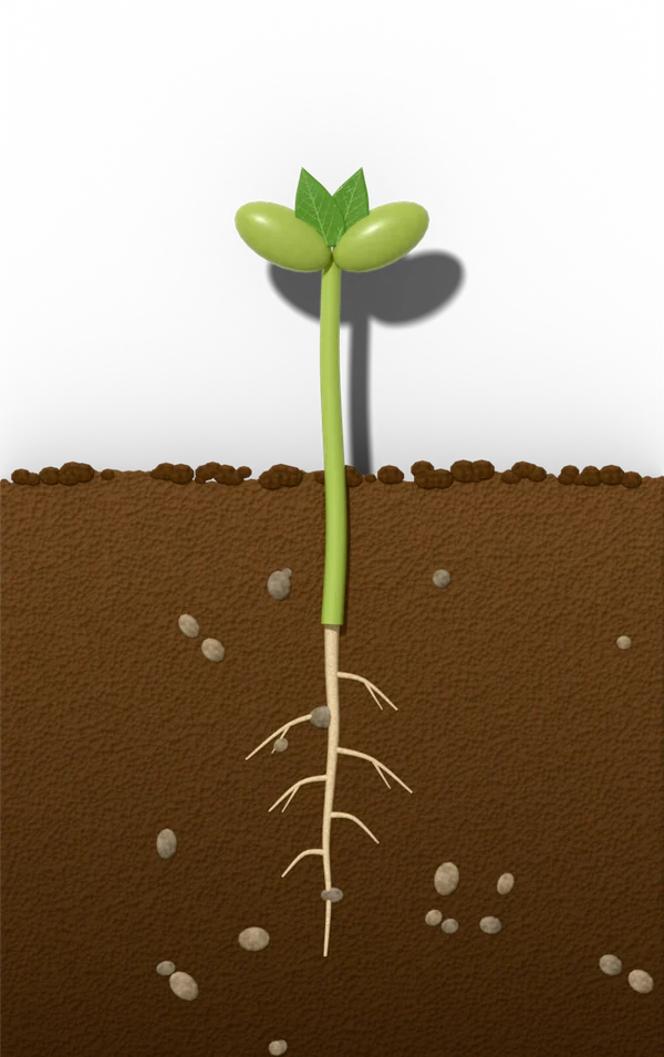 Bean seed germination, day 8 after sowing: emergence stage
