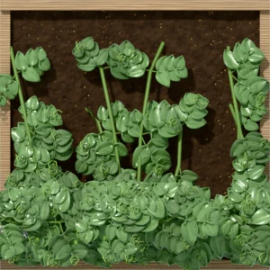 One square foot planted with 8 pea plants, seen from above